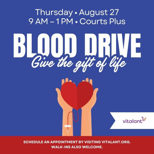 Courts Plus Blood Drive coming up August 27